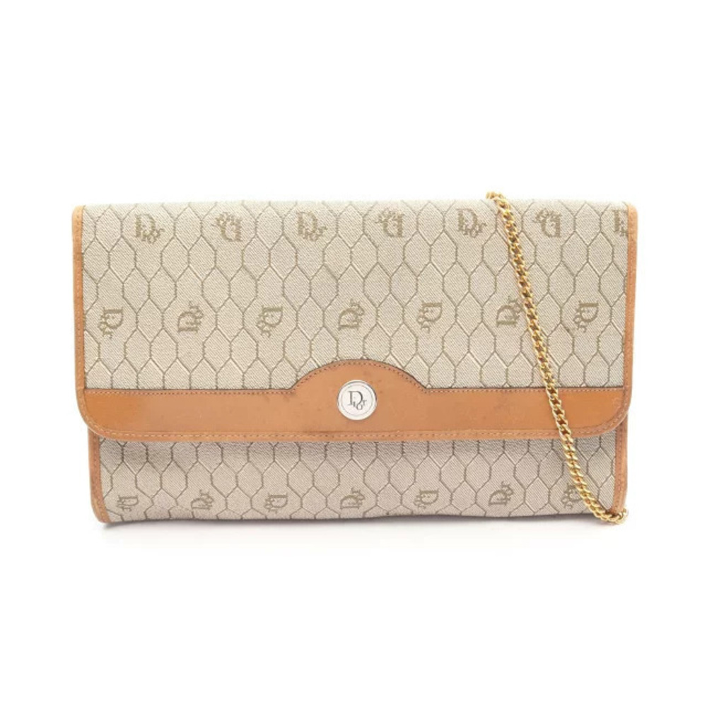Christian Dior Honeycomb Shoulder Bag Canvas Leather Beige Cream Brown